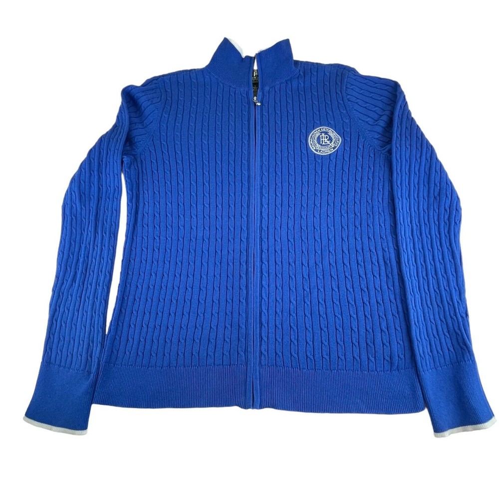 Blue Cable-Knit Zip-Front Women's Sweater